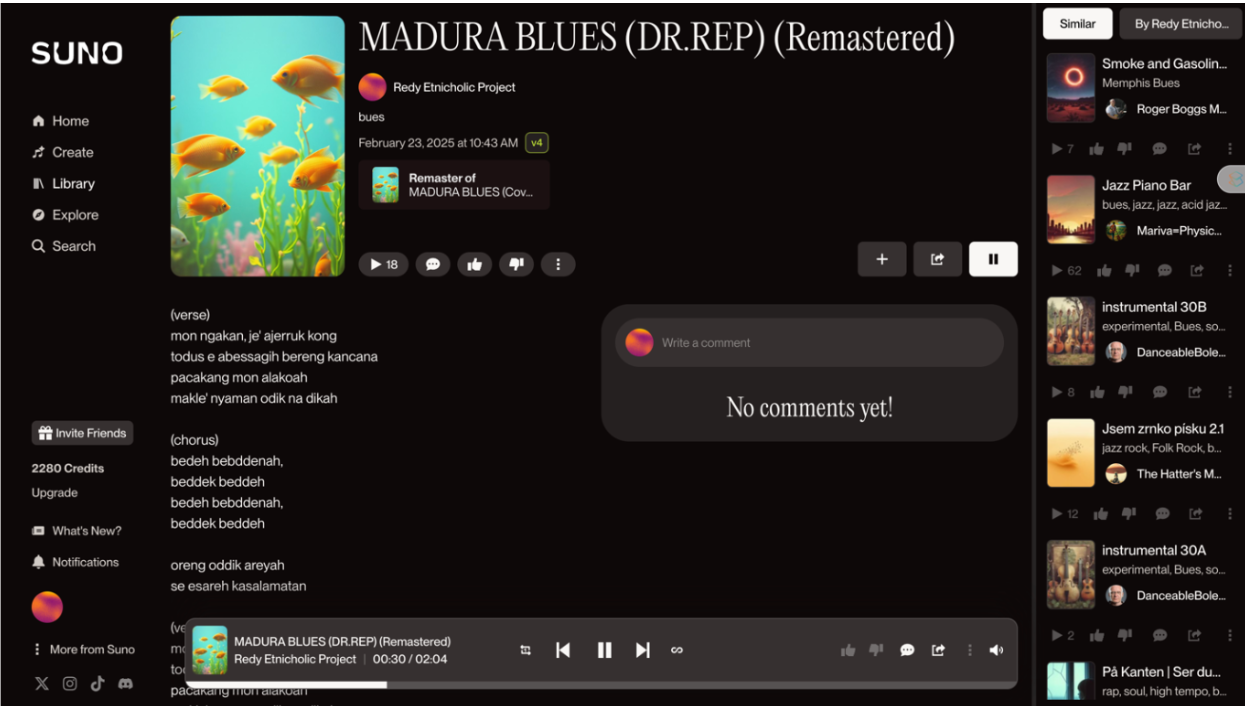 Gambar: Layout Browser SUNO AI saat Proses Pembuatan Musik